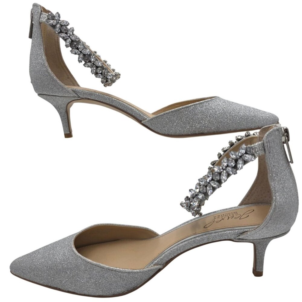 Jewel Badgley Mischka Womens 7.5 Silver Robles Crystal Kitten Heels Evening Pump - Picture 9 of 13